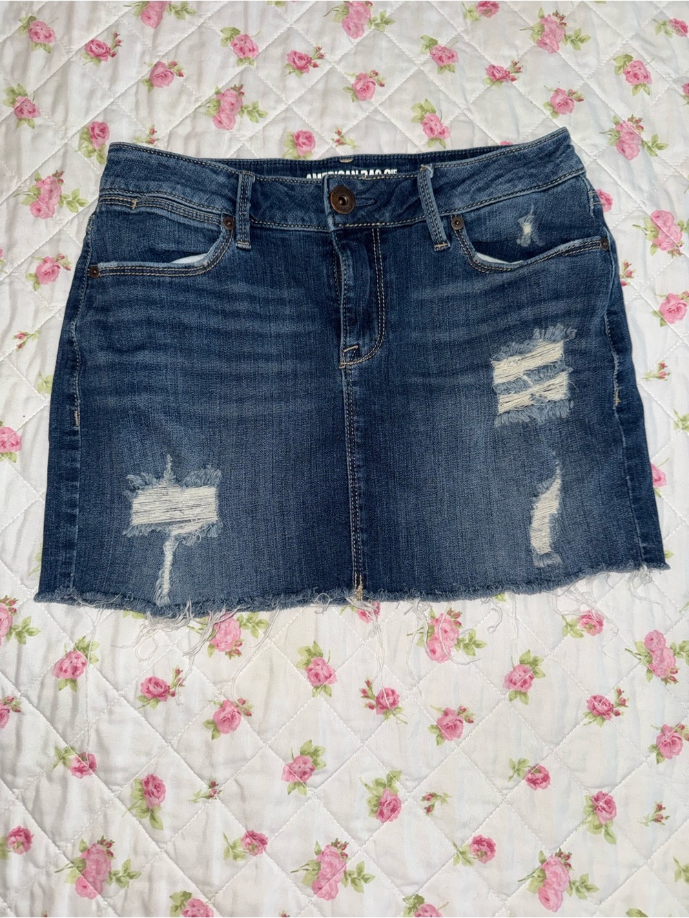 American rag Distressed Dark Blue Denim Mini Skirt